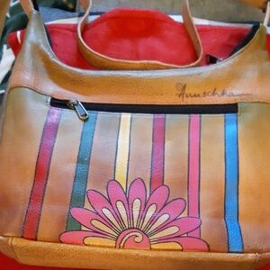 Anuschka Floral Stripe Shoulder Bag - Pink, Blue, Yellow